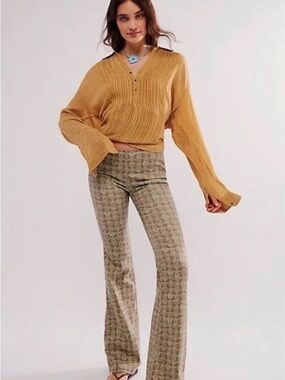 🐚💚 NWT ADORABLE Free People Penny Florida Pull On Flare Pants 31 STRETCH 🐚💚
